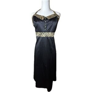 TORRID RETRO CHIC Rockabilly Pin-Up Leopard Animal Print Black Satin Halter Dres